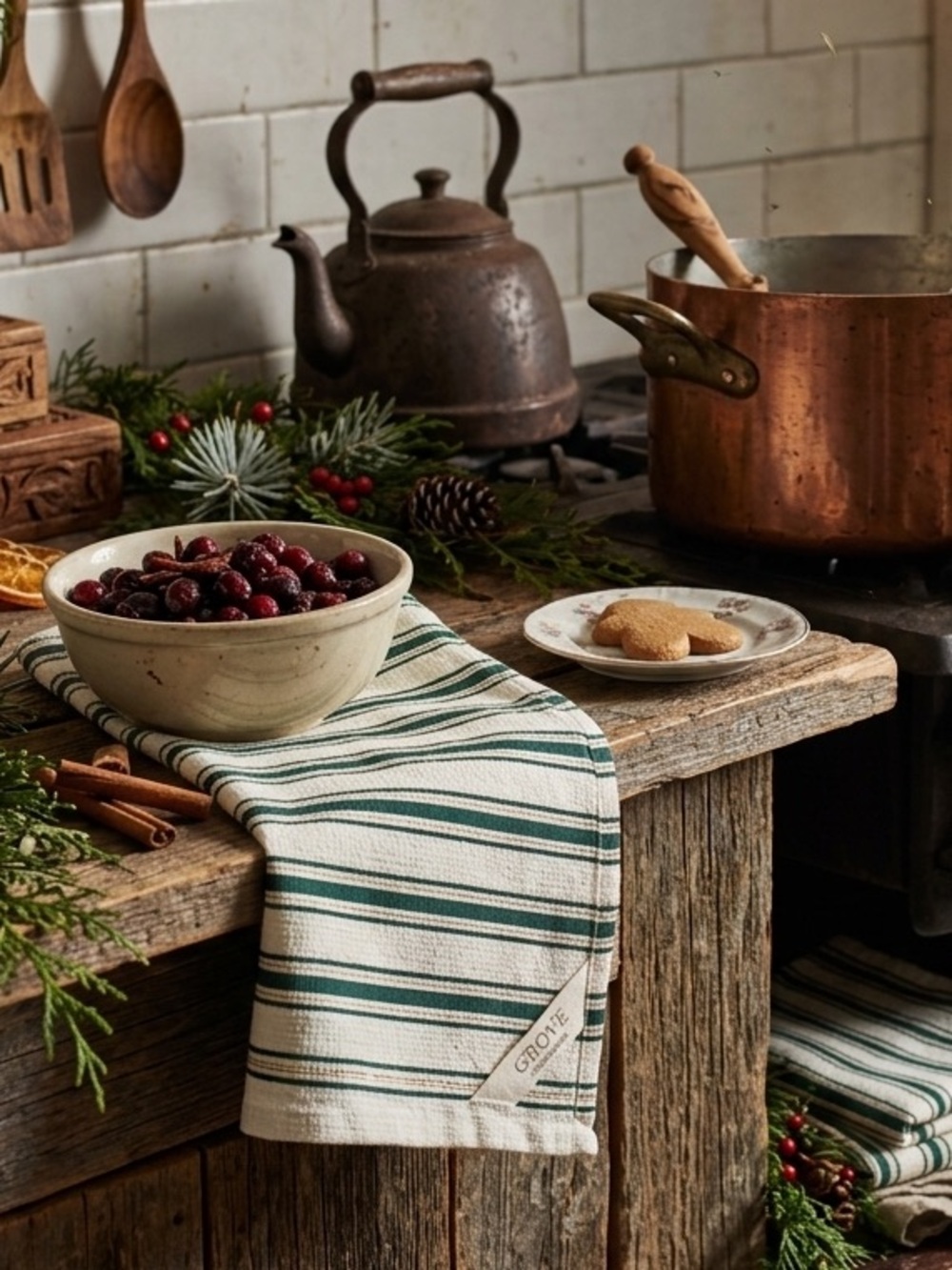 Grove Co. "Twilight Wonder" Organic Cotton Striped Kitchen Towel Set of 2